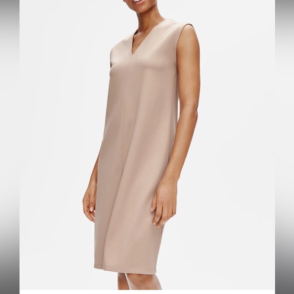 Eileen Fisher Dresses & Skirts - Eileen Fisher Flex Tencel Ponte nude color sustainable v-neck knee length dress